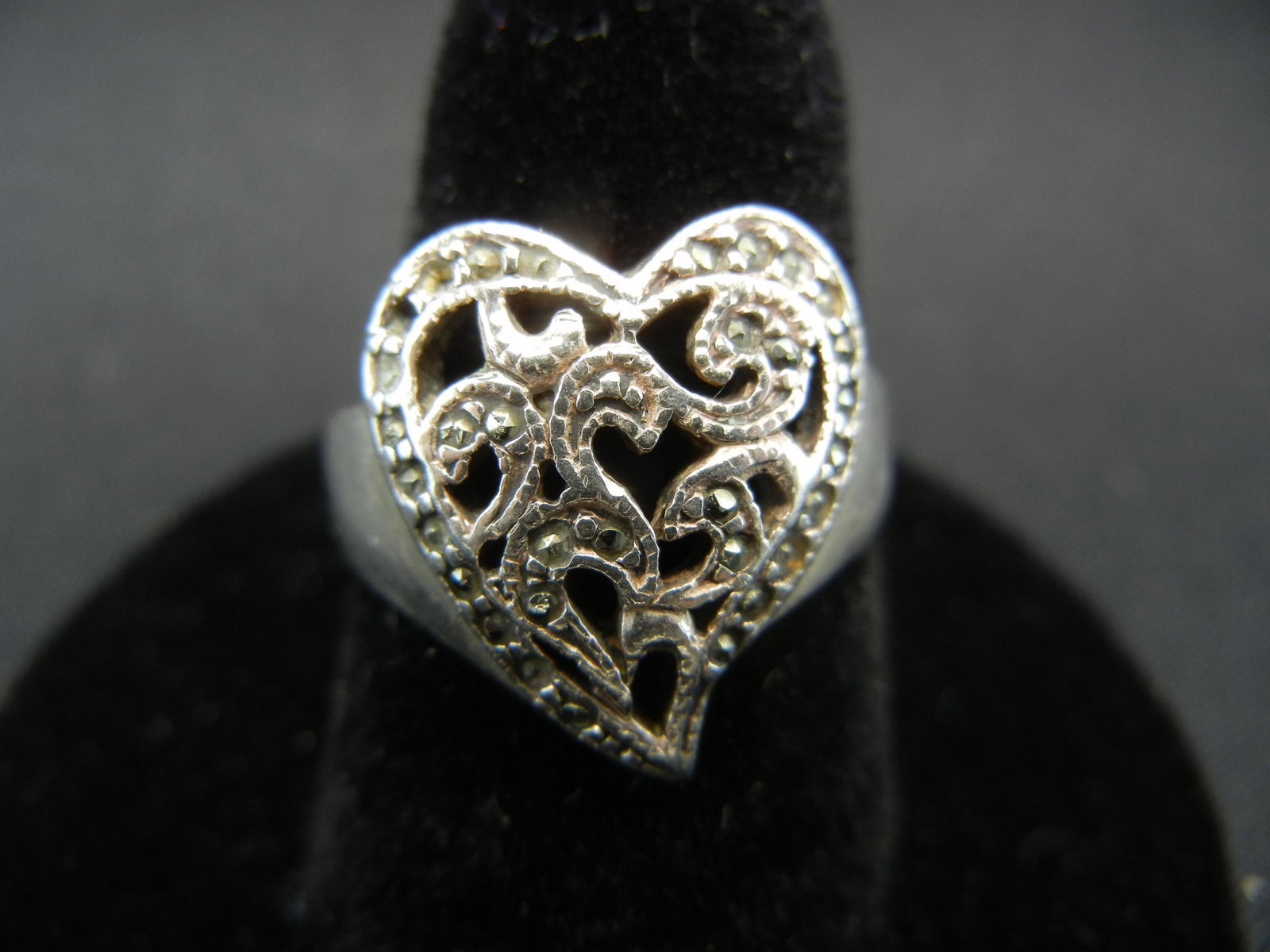 Ladies Sterling with Marcasite Ring. Heart Pattern Size: Ladies Sterling with Marcasite Ring. Heart Pattern Size 7