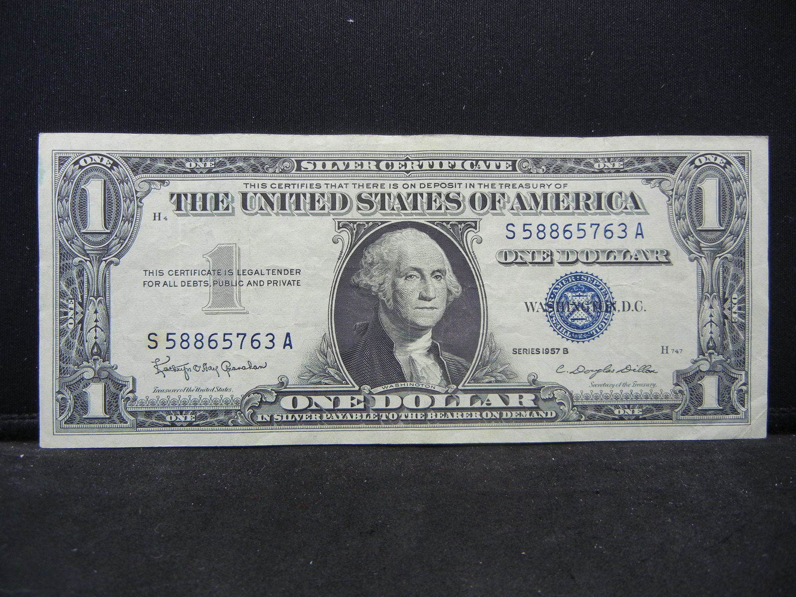 1957-B $1 Blue Seal Crisp Silver Certificate.  Serial # (1 of 3)