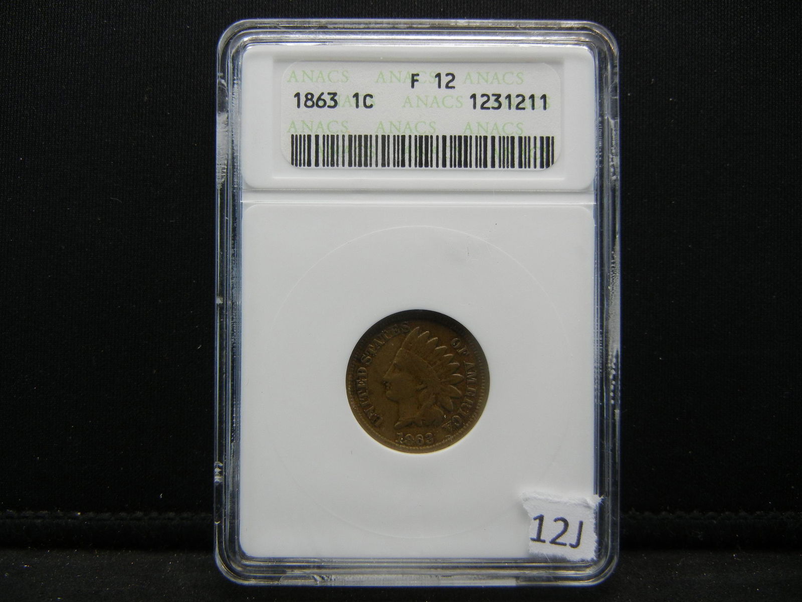 1863 Civil War Indian Head Cent. F 12 by ANACS. Copper (1 of 4)