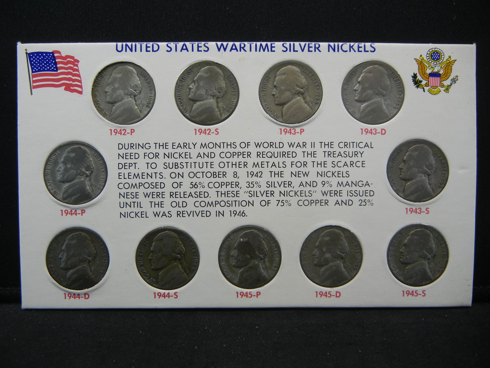 Complete United States Wartime Silver Nickels 11 Coin (1 of 2)