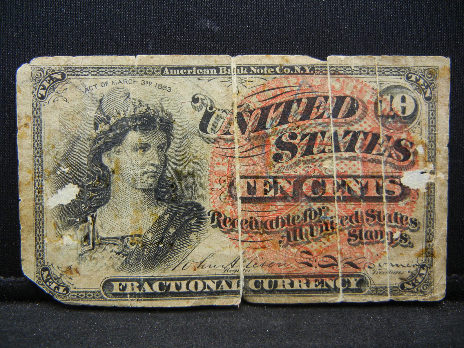 1863 Civil War Liberty 10 Cent Fractional Note (1 of 2)