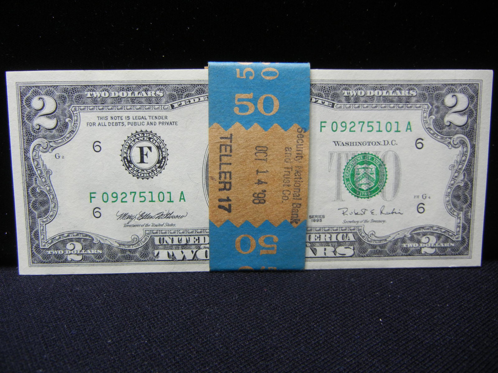 10-1995 $2 Bills. Gem Crisp Consecutive and Sheet end: 10-1995 $2 Bills. Gem Crisp Consecutive and Sheet end bill