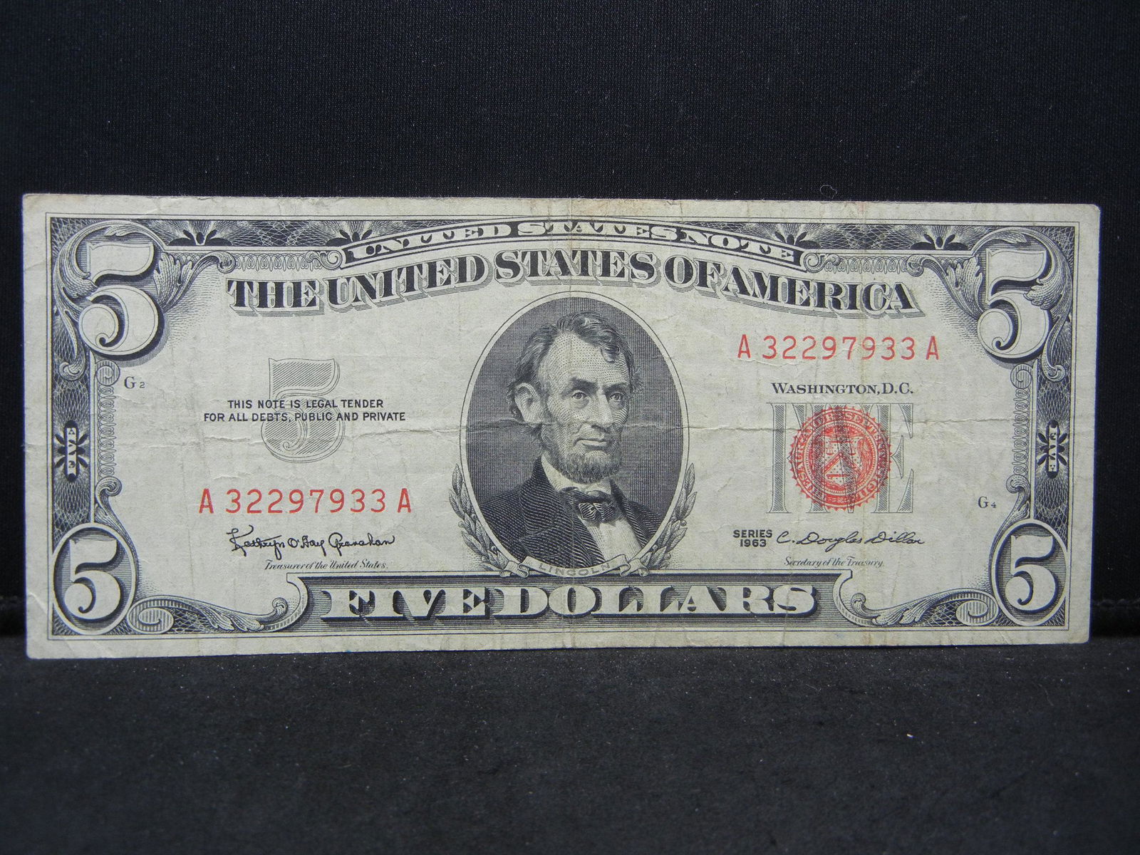 1963 $5 Red Seal Bank Note (1 of 3)