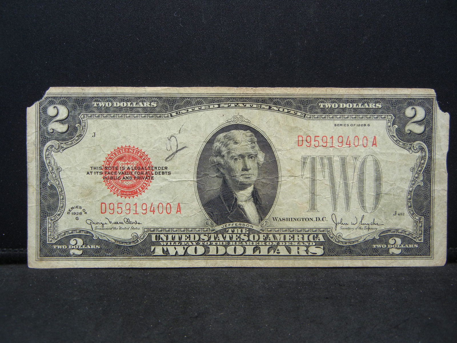 1928-G $2 Red Seal Bank Note (1 of 3)