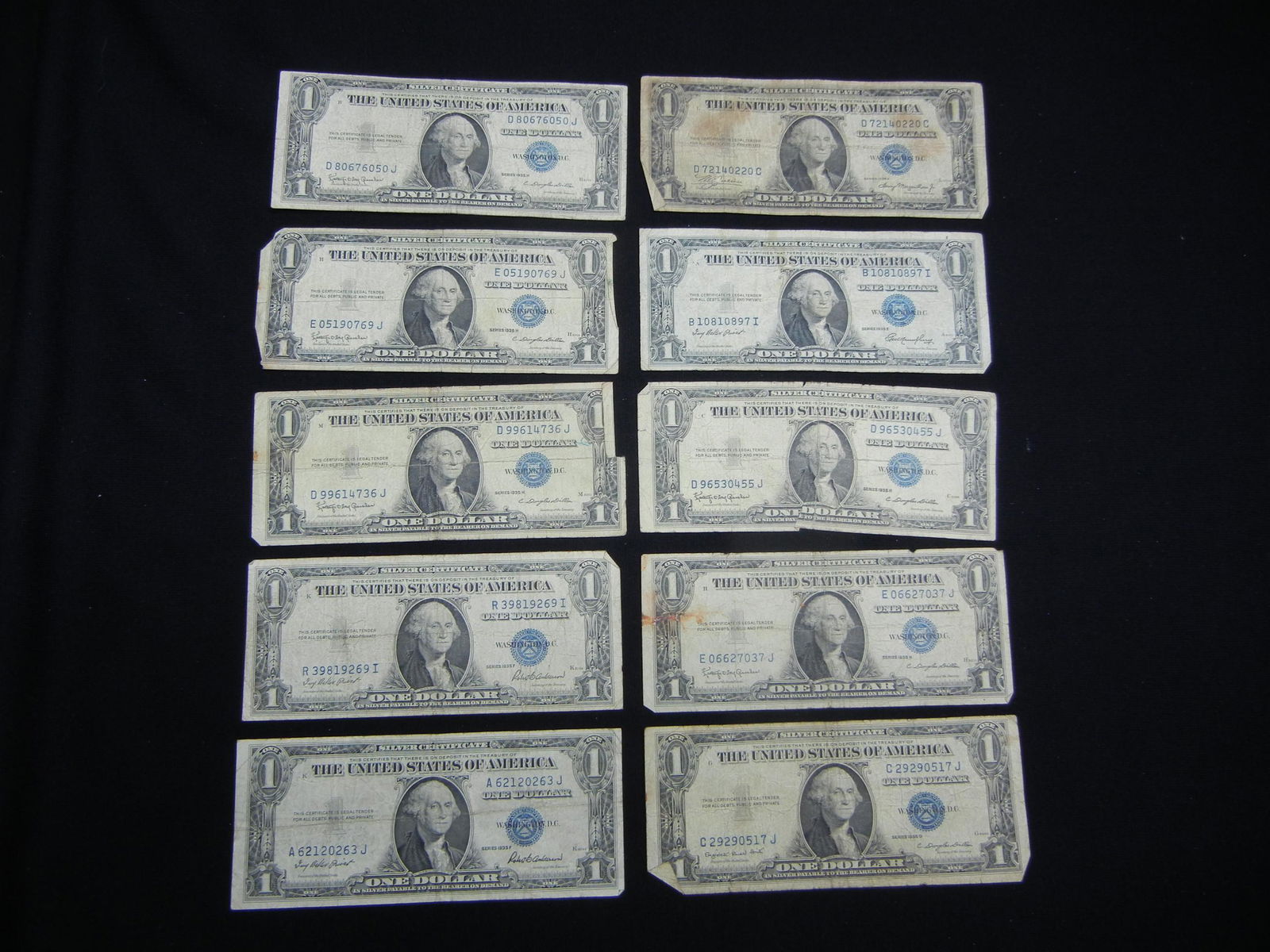 10 1935 One Dollar Silver Certificates (1 of 8)