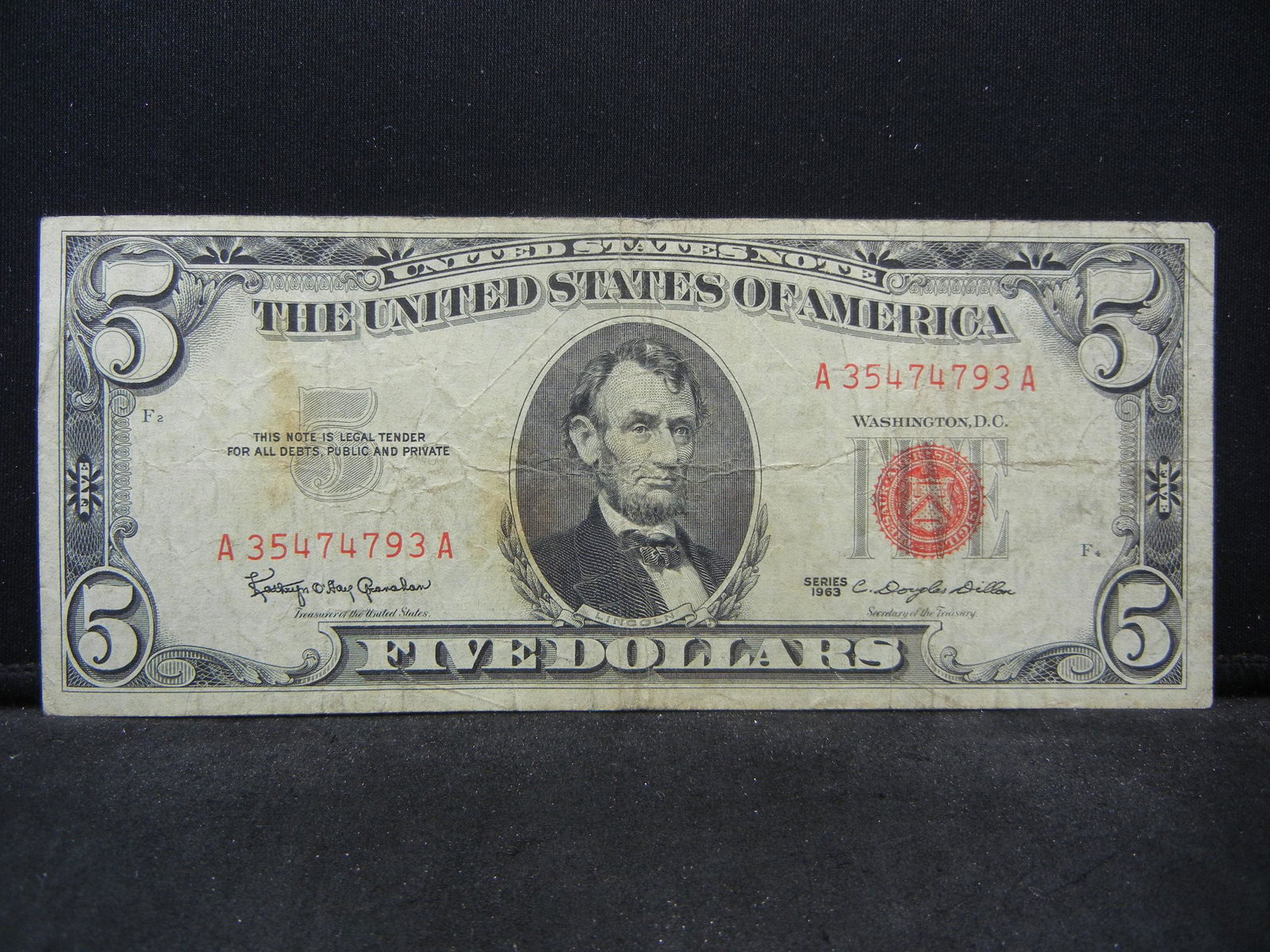 1963 United States Red Seal $5 Bank Note (1 of 3)
