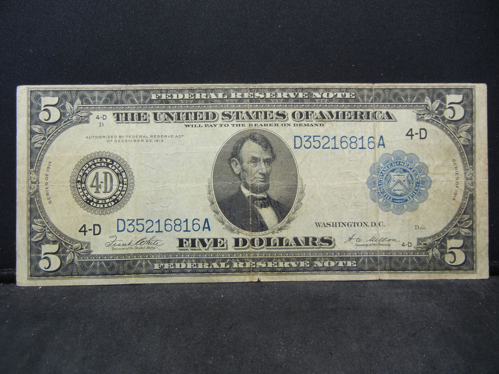 1914 $5 US Bank Note. Horse Blanket (1 of 3)