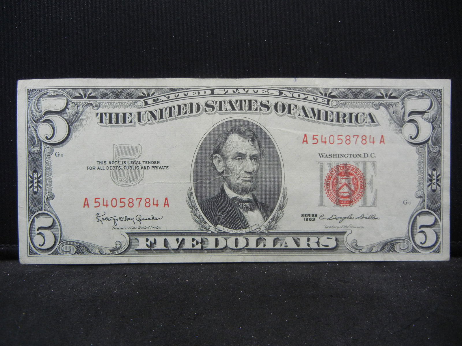 1963 United States Red Seal $5 Bank Note (1 of 3)