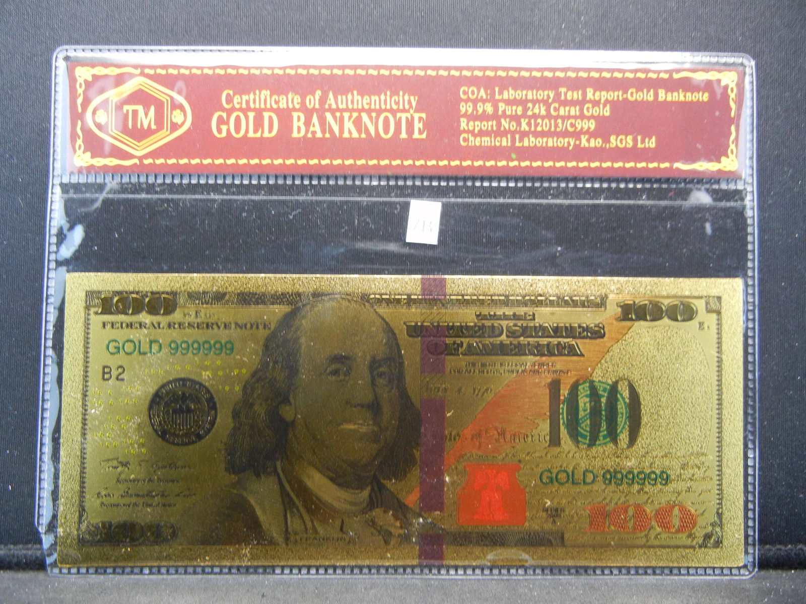 Gold Bank Note w/COA. One Dollar 00. (1 of 4)