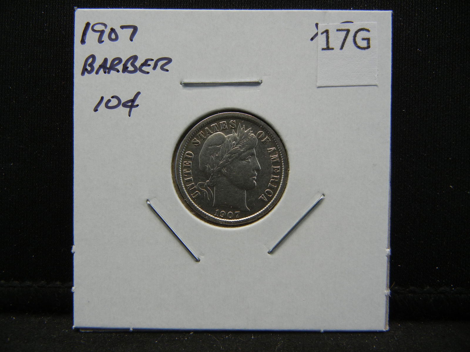 1907 Barber Dime . XF. (1 of 3)