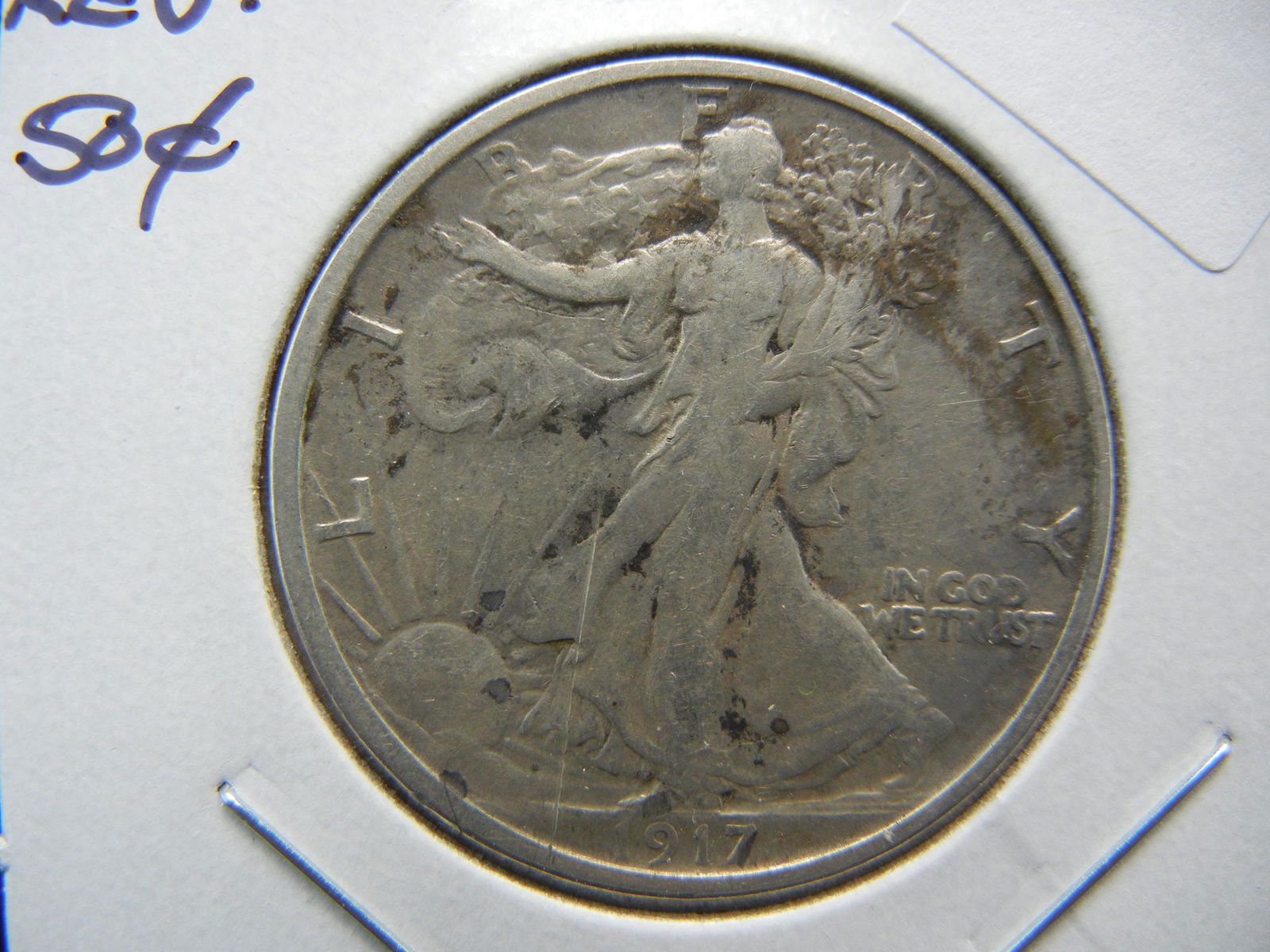 1917-S Reverse Half Dollar . VF. (1 of 3)