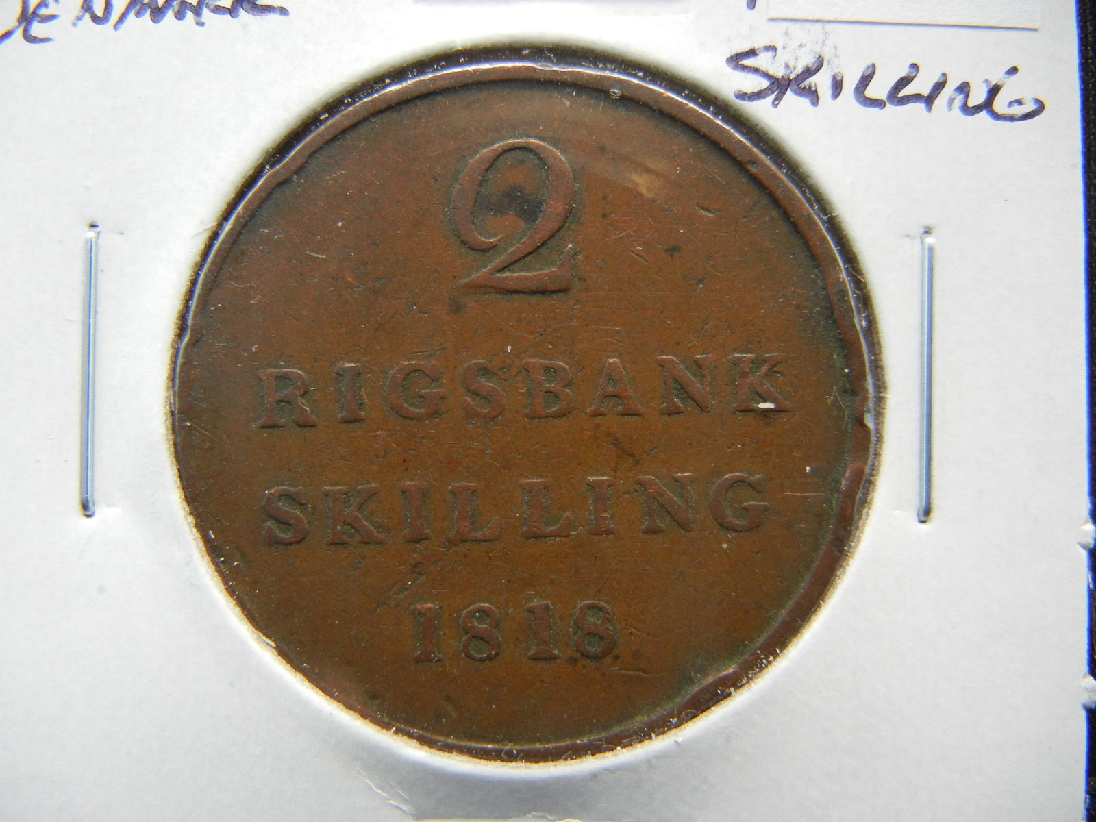 1818 Denmark 2 Rigsbank Skilling. (1 of 3)