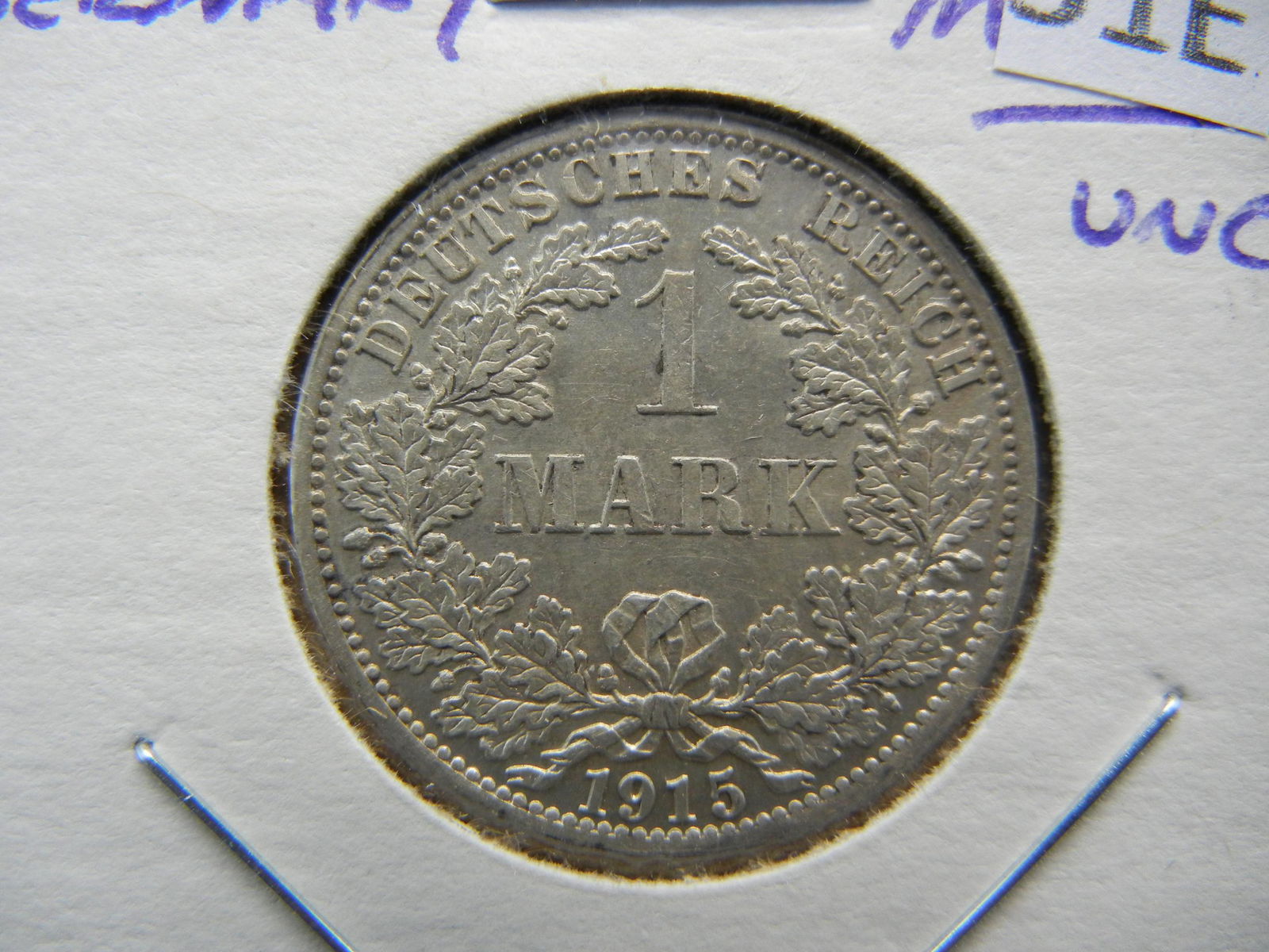 1915-A Germany Silver 1 Mark. UNC. (1 of 3)