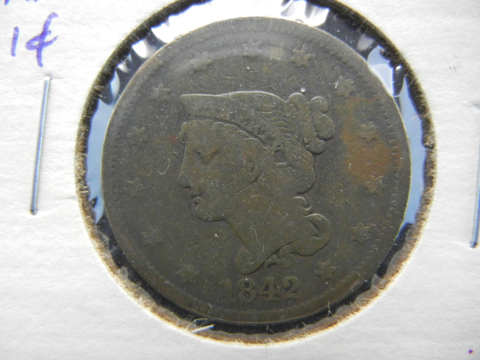 1842 Large One Cent . Fine. (1 of 3)