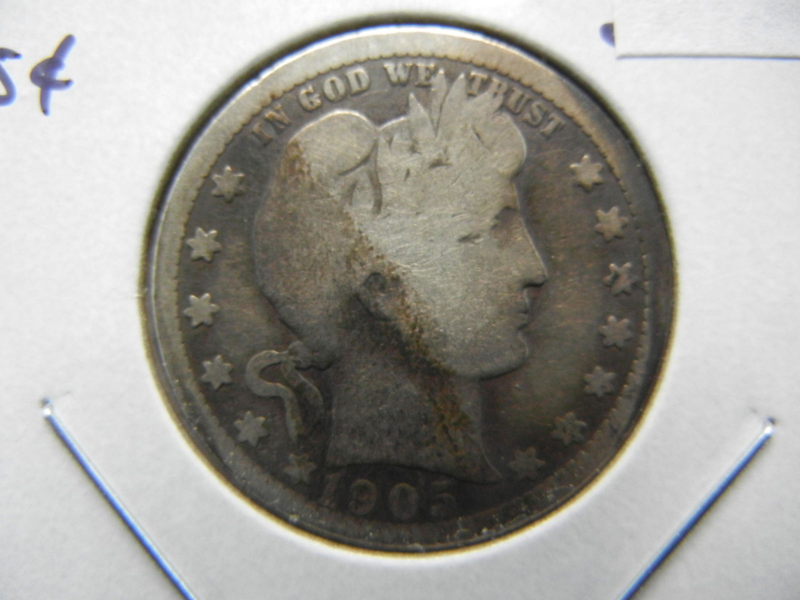 1905-O Barber Quarter  . Good+. Scarce Date. (1 of 3)