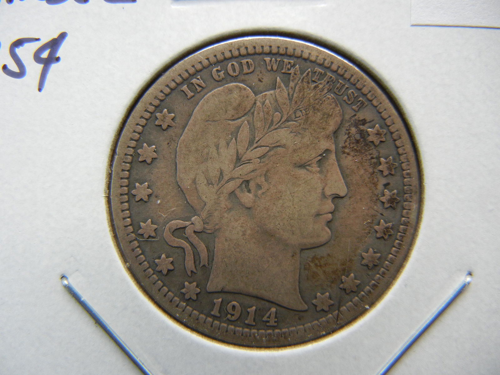 1914 Barber Quarter  . Fine+. (1 of 3)