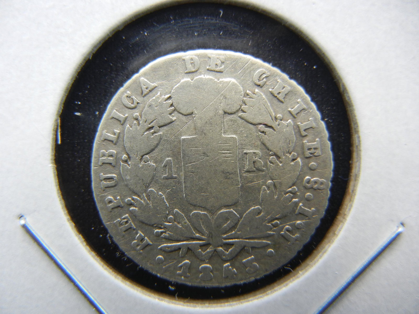 1843 Chile 1 Real. Scarce. Silver.: 1843 Chile 1 Real. Scarce. Silver.