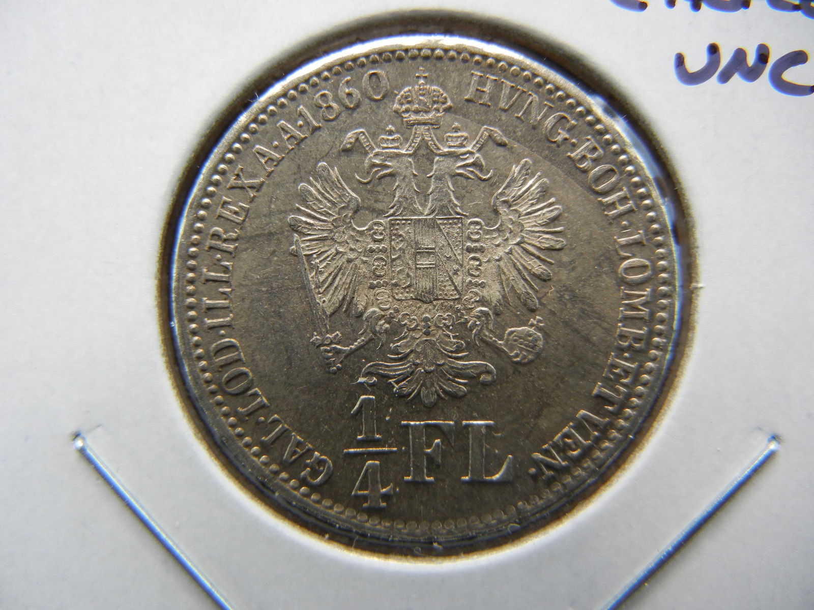 1860-B Austria 1/4 Florin. Choice UNC. Scarce. (1 of 3)
