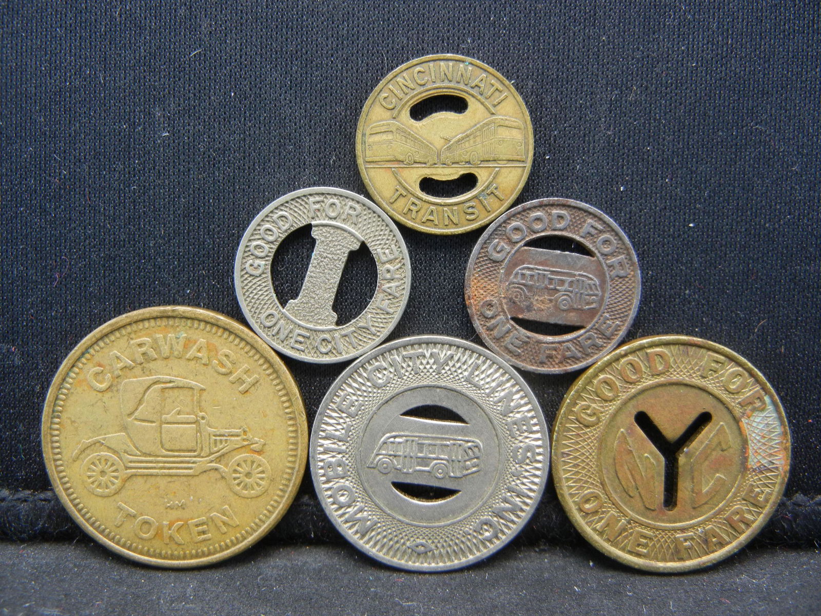 Group of 6 Different Transit Fare Tokens. (1 of 2)