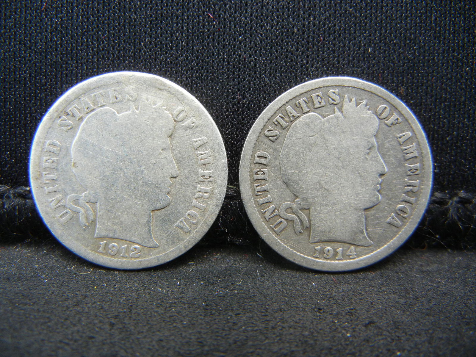 1912 & 1914-D SILVER BARBER (90%) DIMES, (ONLY 19.3 & (1 of 2)