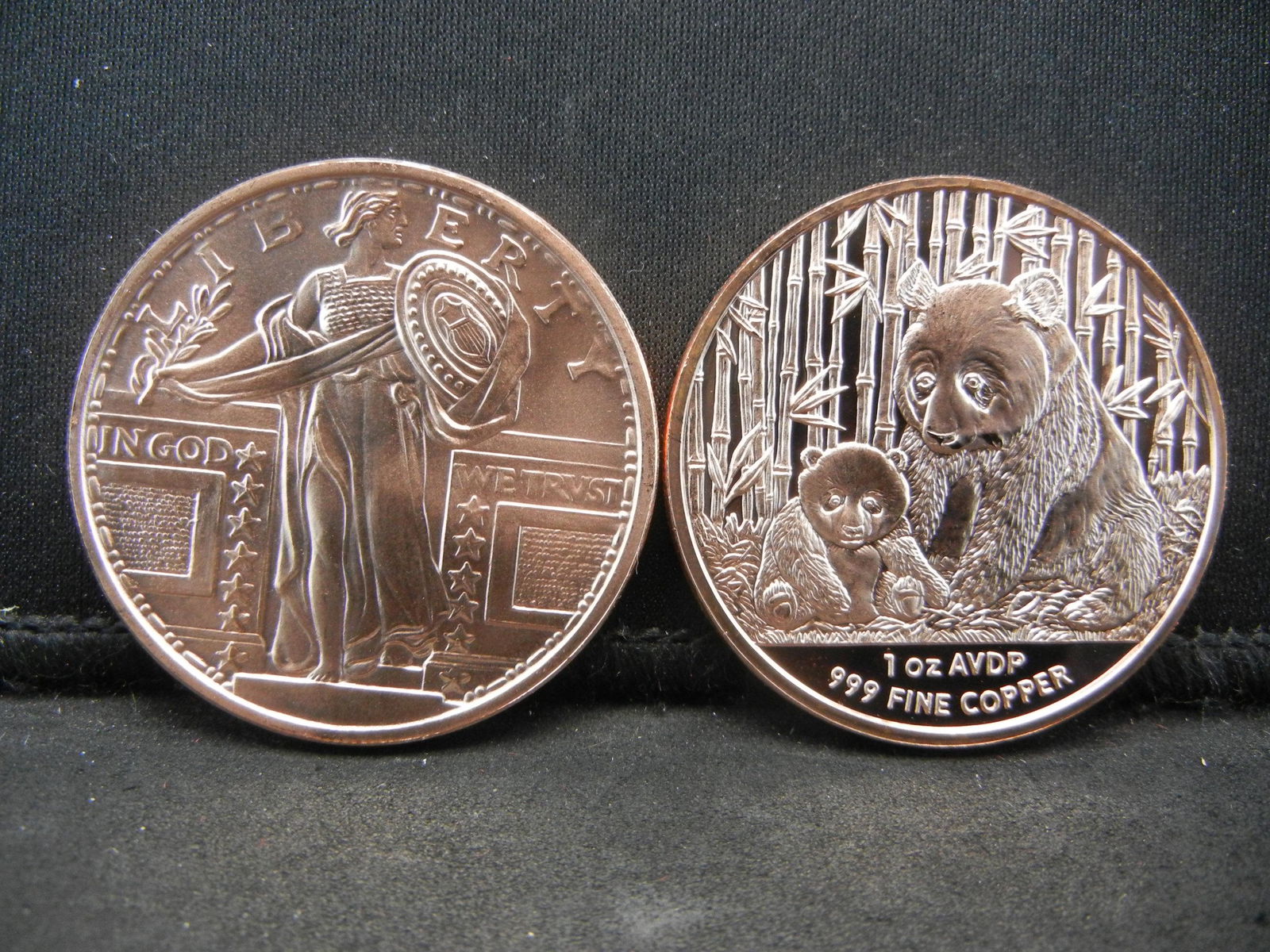 (2) PURE COPPER (.999) 1 OUNCE ROUNDS (STANDING LIBERTY (1 of 2)