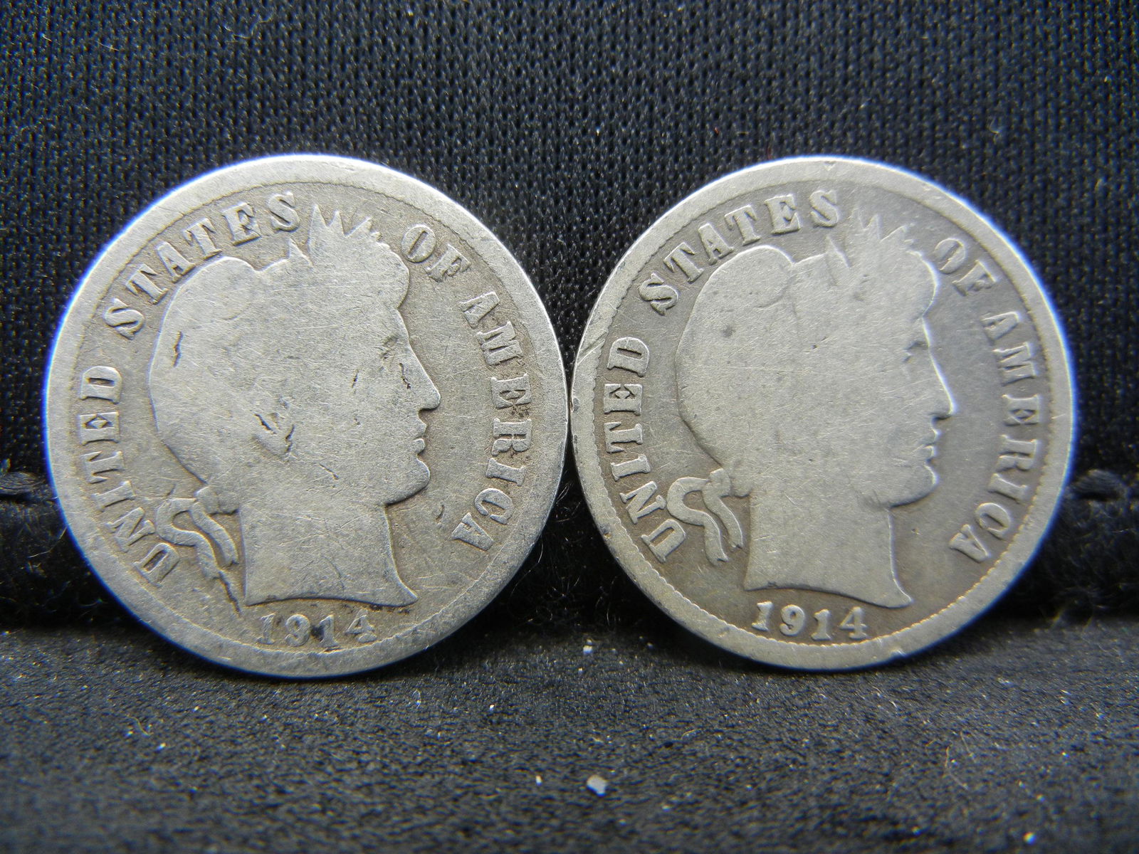 (2) SILVER (90%) BARBER DIMES (1914 & 1914-D), LOW (1 of 2)