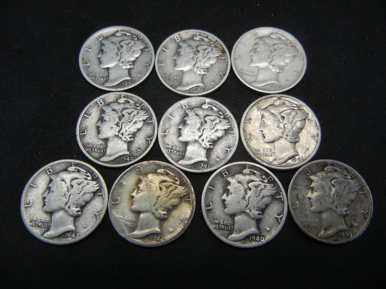 1940's Mercury Silver Dimes - Lot of 10 (1 of 2)