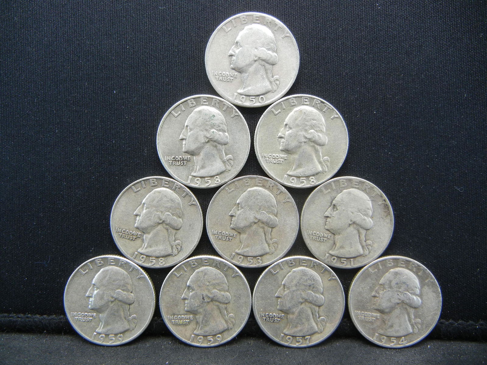 1950's Washington Silver Quarters - Lot of 10 (1 of 2)
