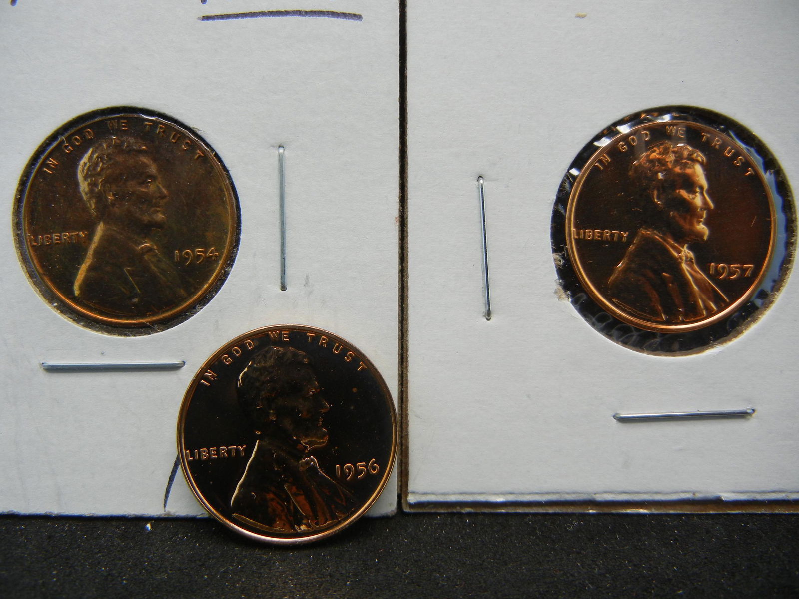 3 Proof Lincoln Wheat Cents . 1954, 1956, and 1957. In (1 of 3)