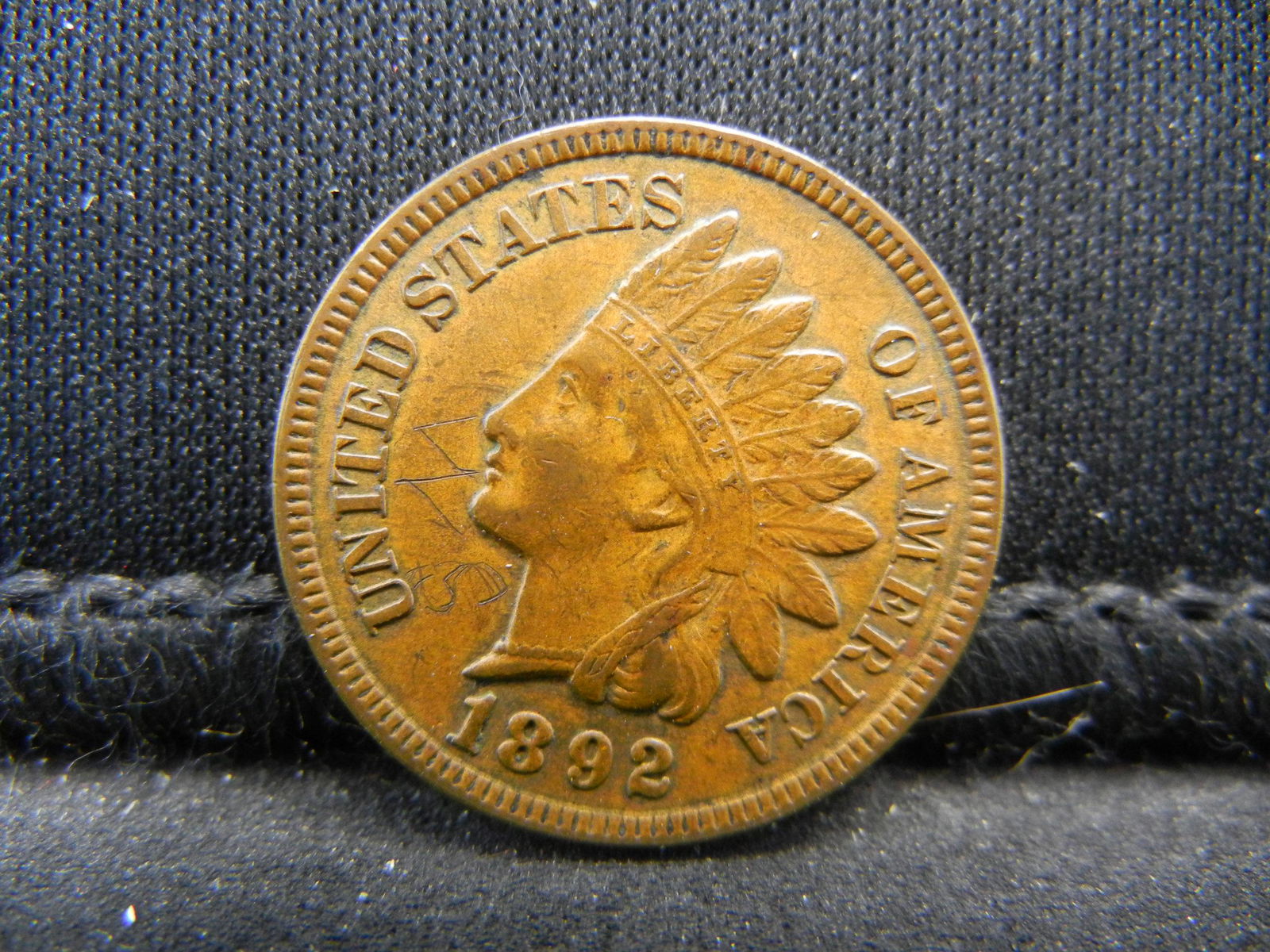 1892 Indian Head Cent AU Light Obverse Scratches (1 of 2)