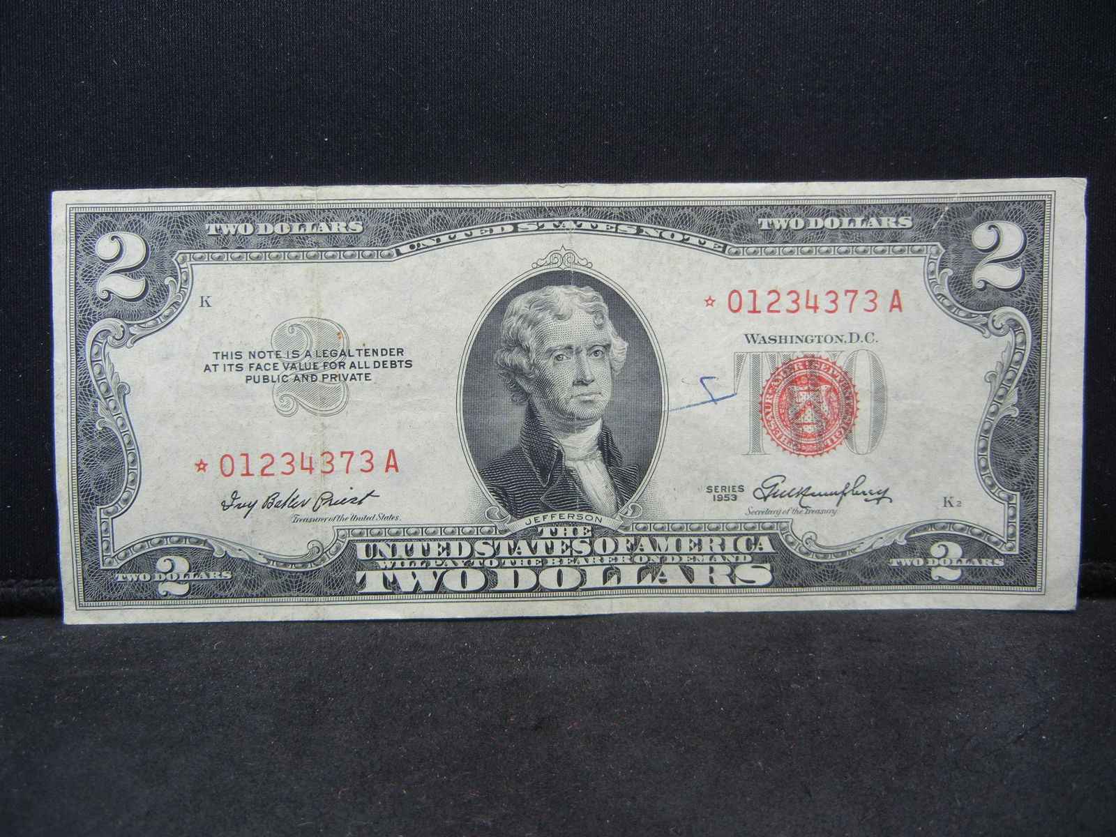 1953 $2 Red Seal United States Star Note.  Serial # (1 of 3)