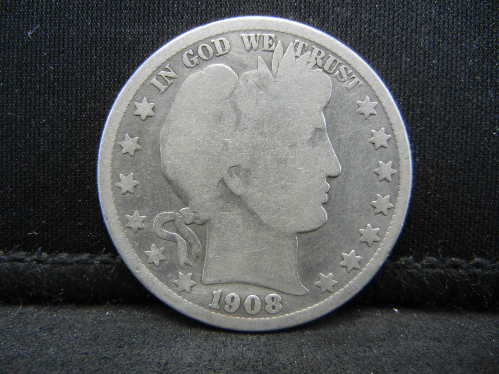 1908-D SILVER BARBER (90%) HALF, 111 YRS OLD, ONLY 5.3 (1 of 2)