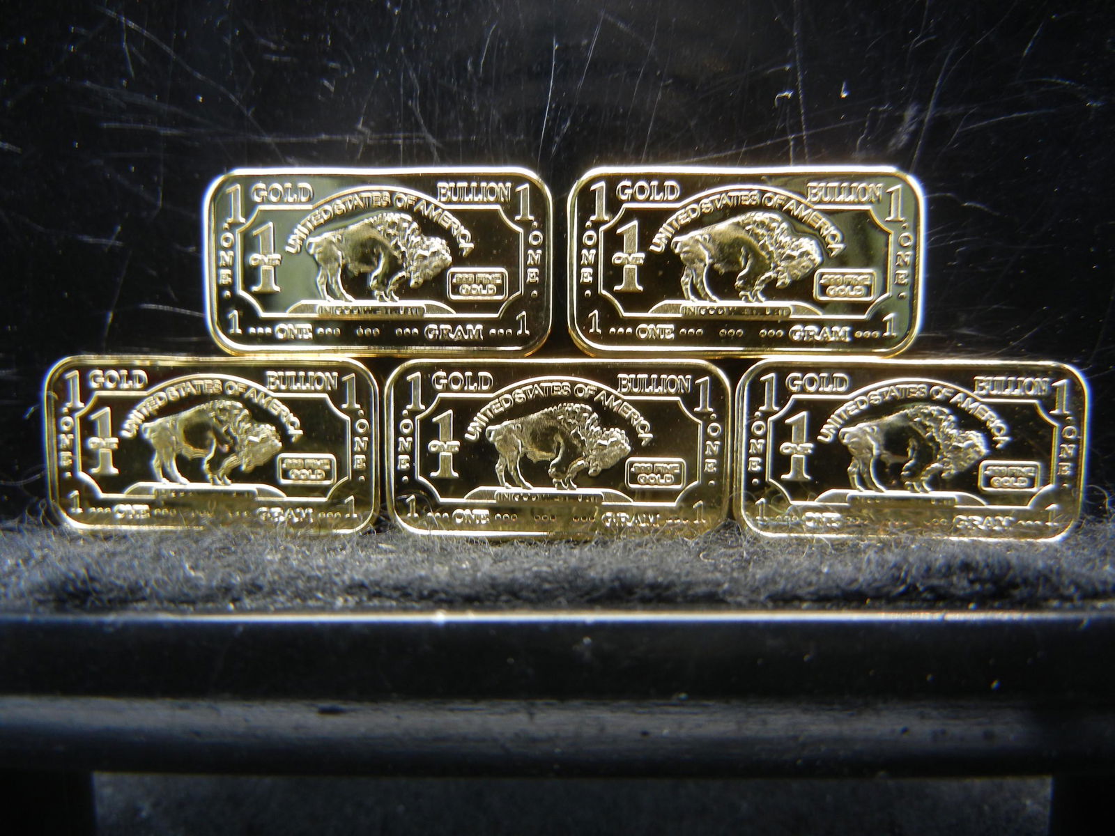 CLAD 5 One Gram 100 Mills .999 Fine Gold Buffalo: CLAD 5 One Gram 100 Mills .999 Fine Gold Buffalo Collector bars Clad