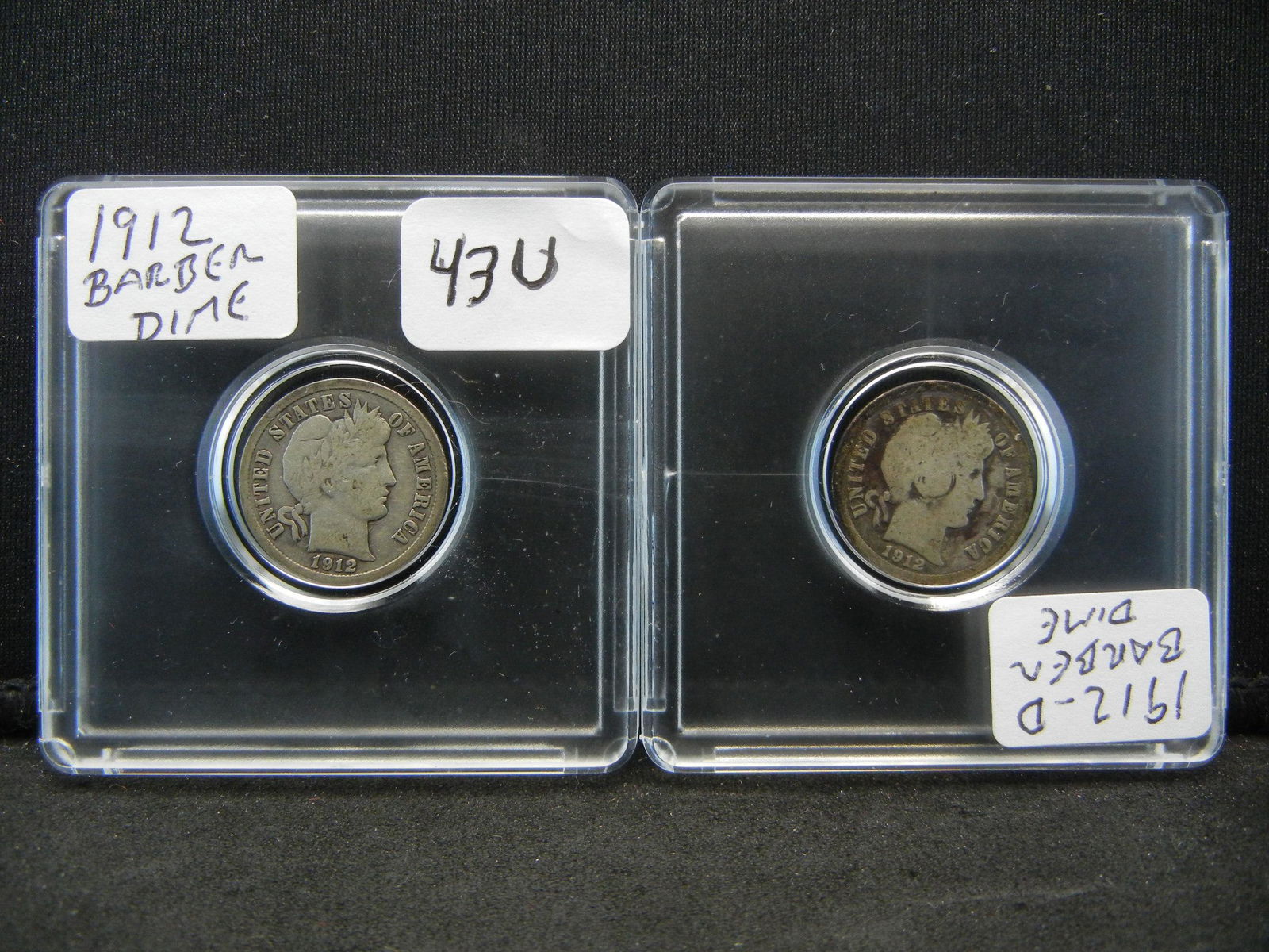 1912, 1912-D Silver Barber Dimes in Plastic Holders (1 of 6)