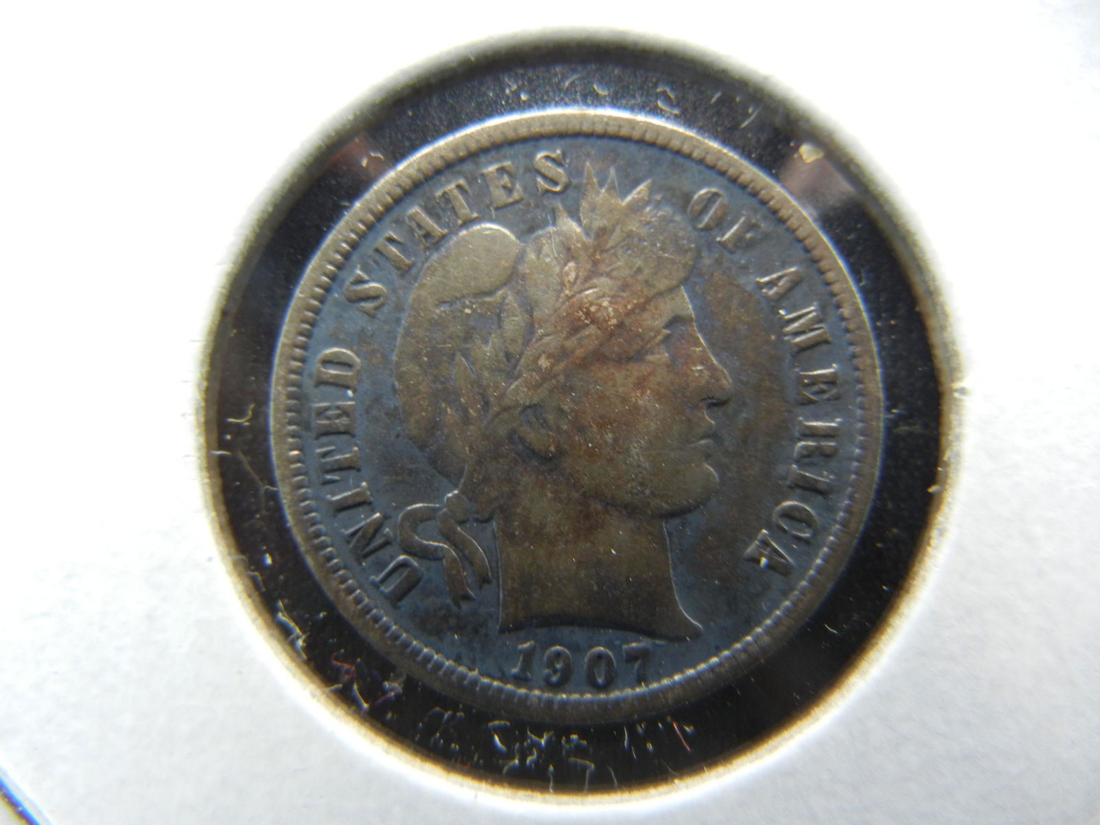 1907 Barber Dime. VF. LIBERTY visible. (1 of 3)