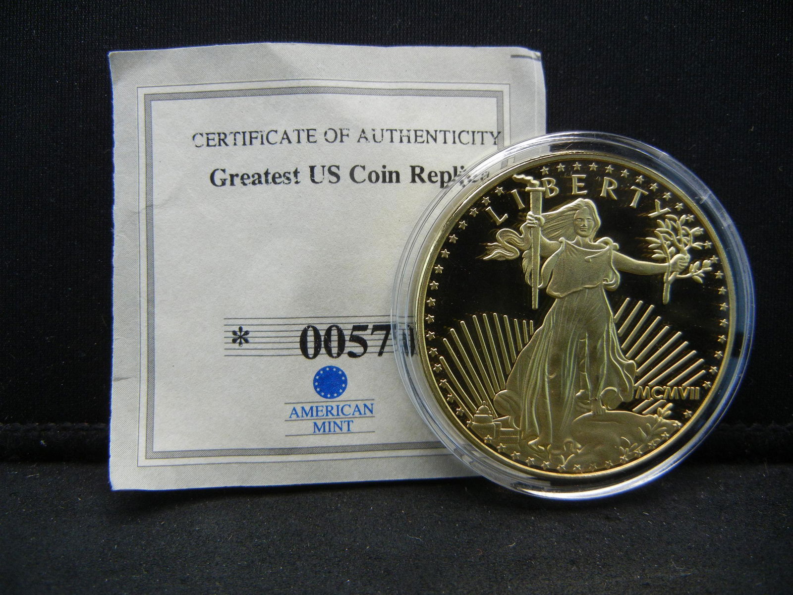 Authentic Replica of 1907 St. Gaudens Gold Eagle coin (1 of 4)