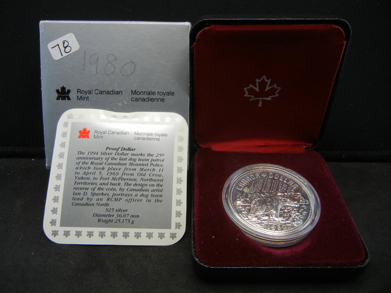 1980 Silver Polar Bear Dollar. Proof like with box.: 1980 Silver Polar Bear Dollar. Proof like with box.