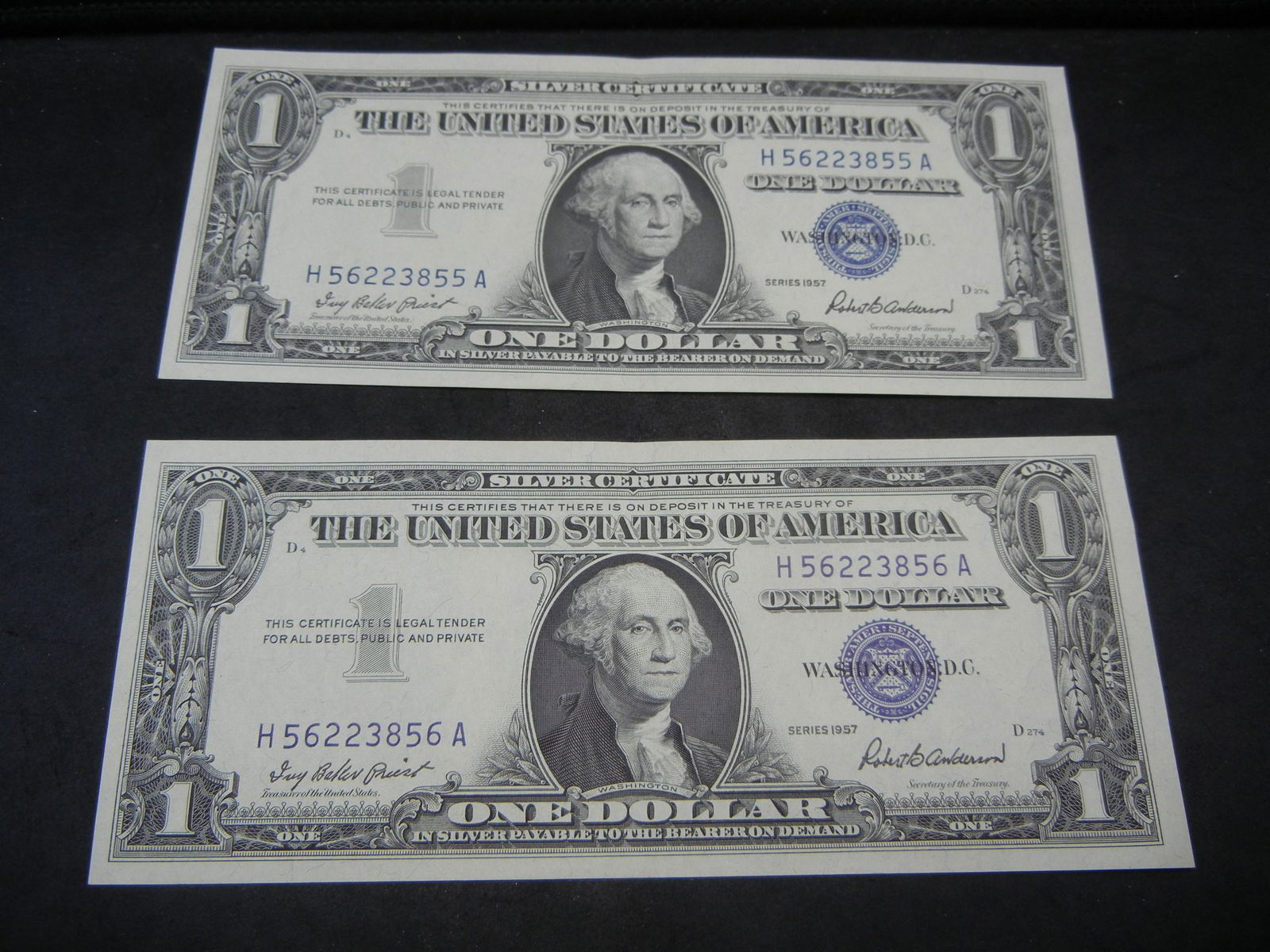 2 CONSECUTIVE UNC Silver certificates $1 1957 (1 of 5)