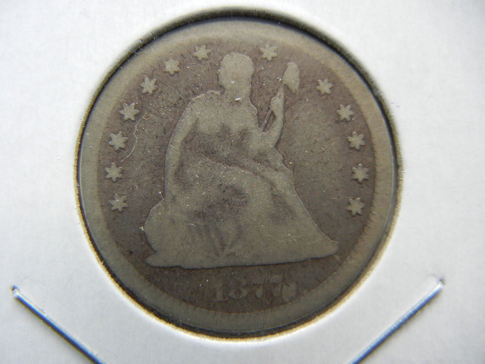 1877-CC Seated Quarter.  Good and original. (1 of 3)