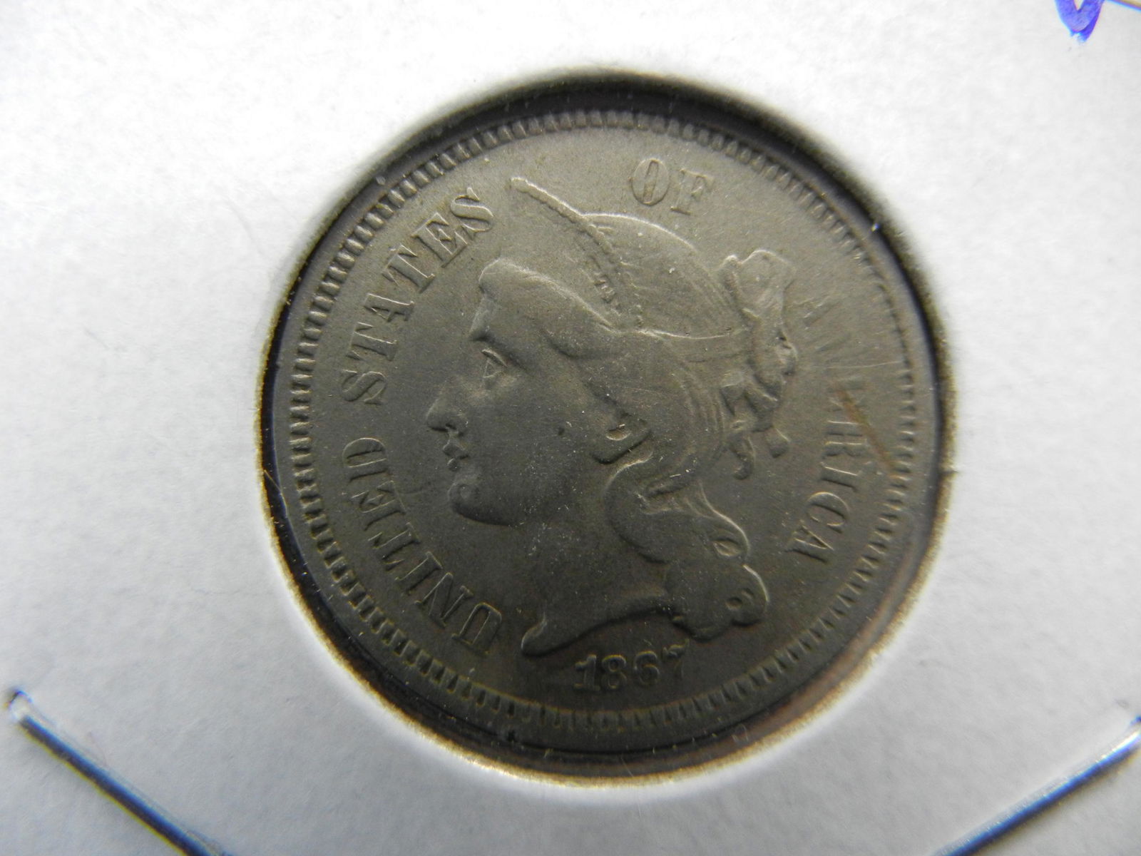 1867 Three cent Nickel.  Nice Very Fine. (1 of 3)