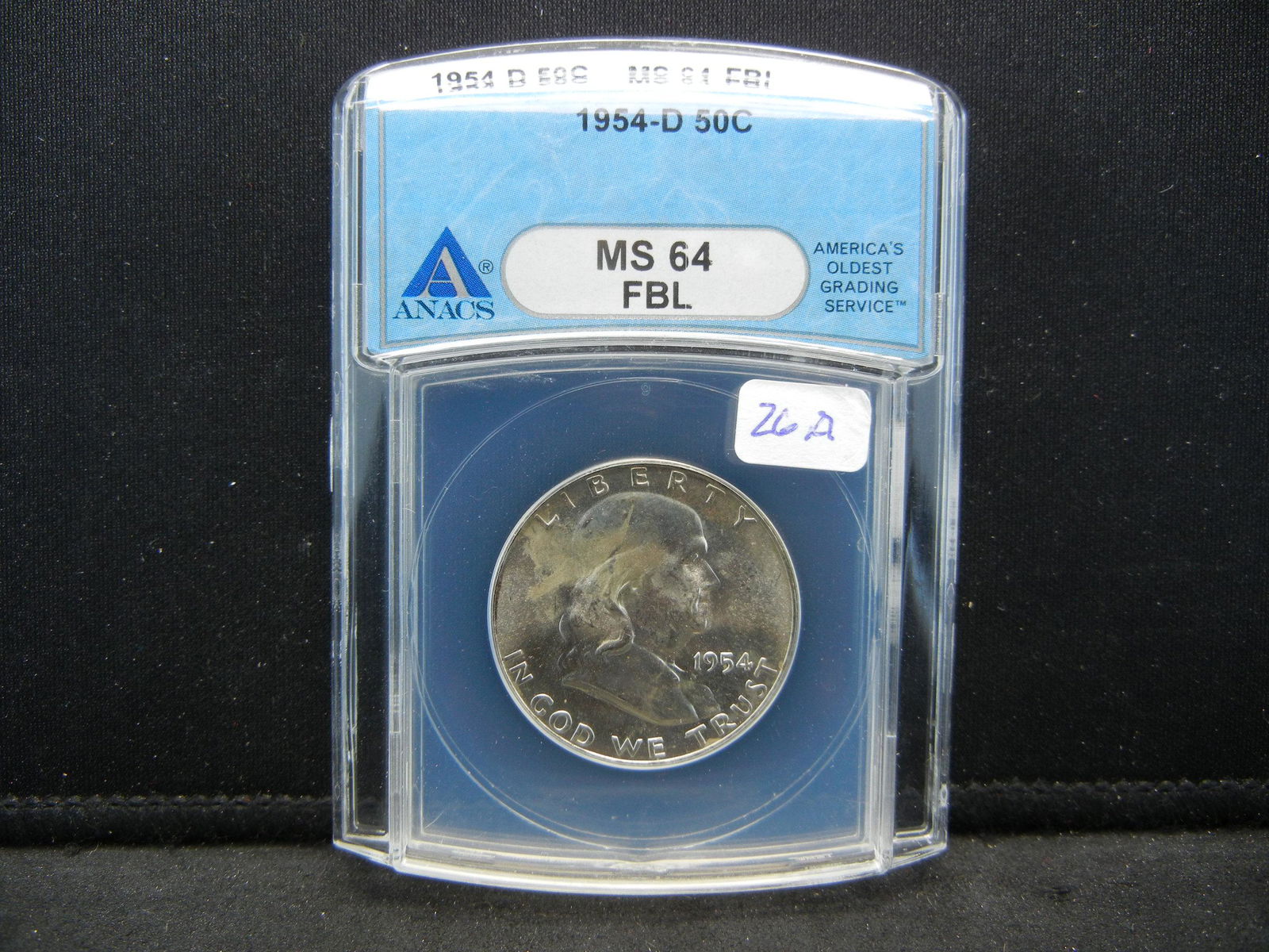 1954-D Franklin Half.  ANACS slabbed this as MS 64, (1 of 4)