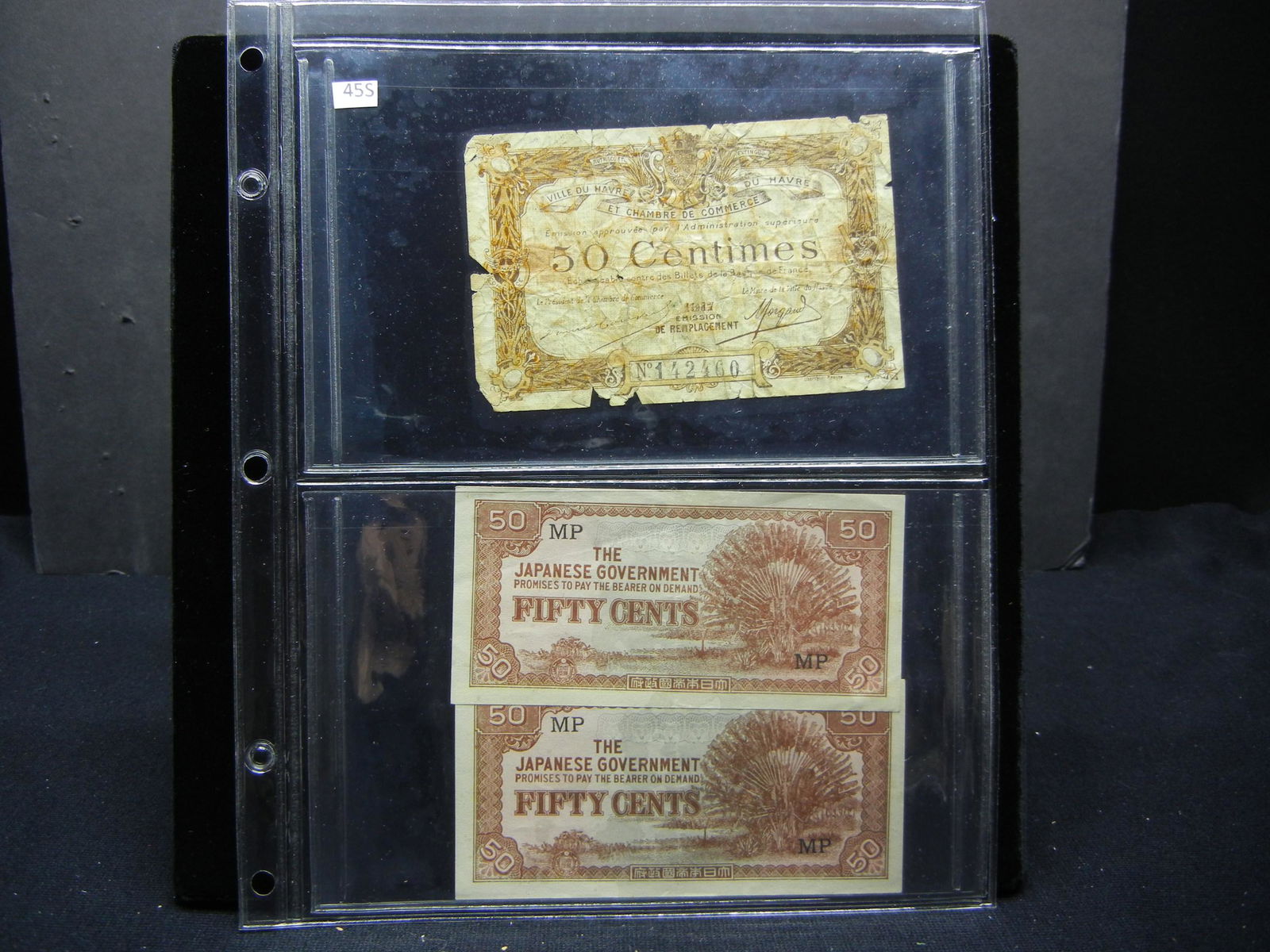 (3) War time bank Notes. 2 Japanese 1 French (1 of 4)