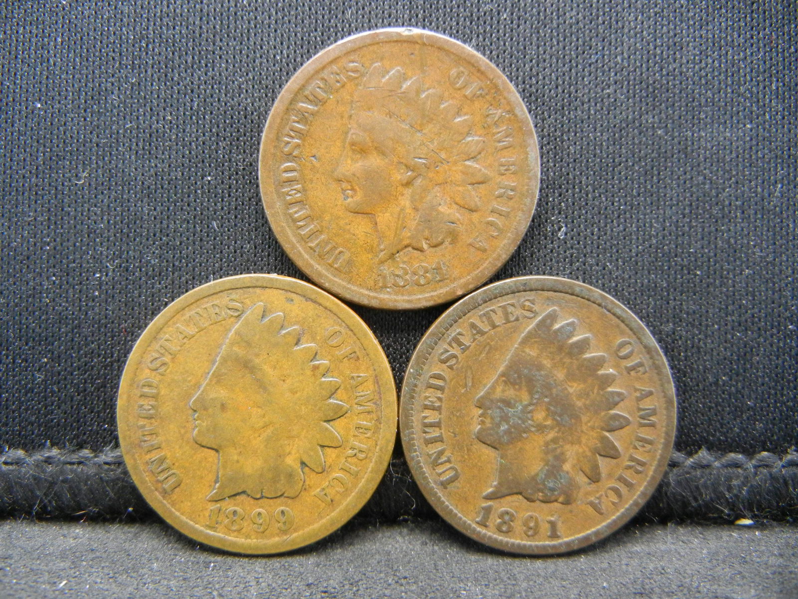 3 Indian Head Cents 1881, 1891, 1899 (1 of 2)