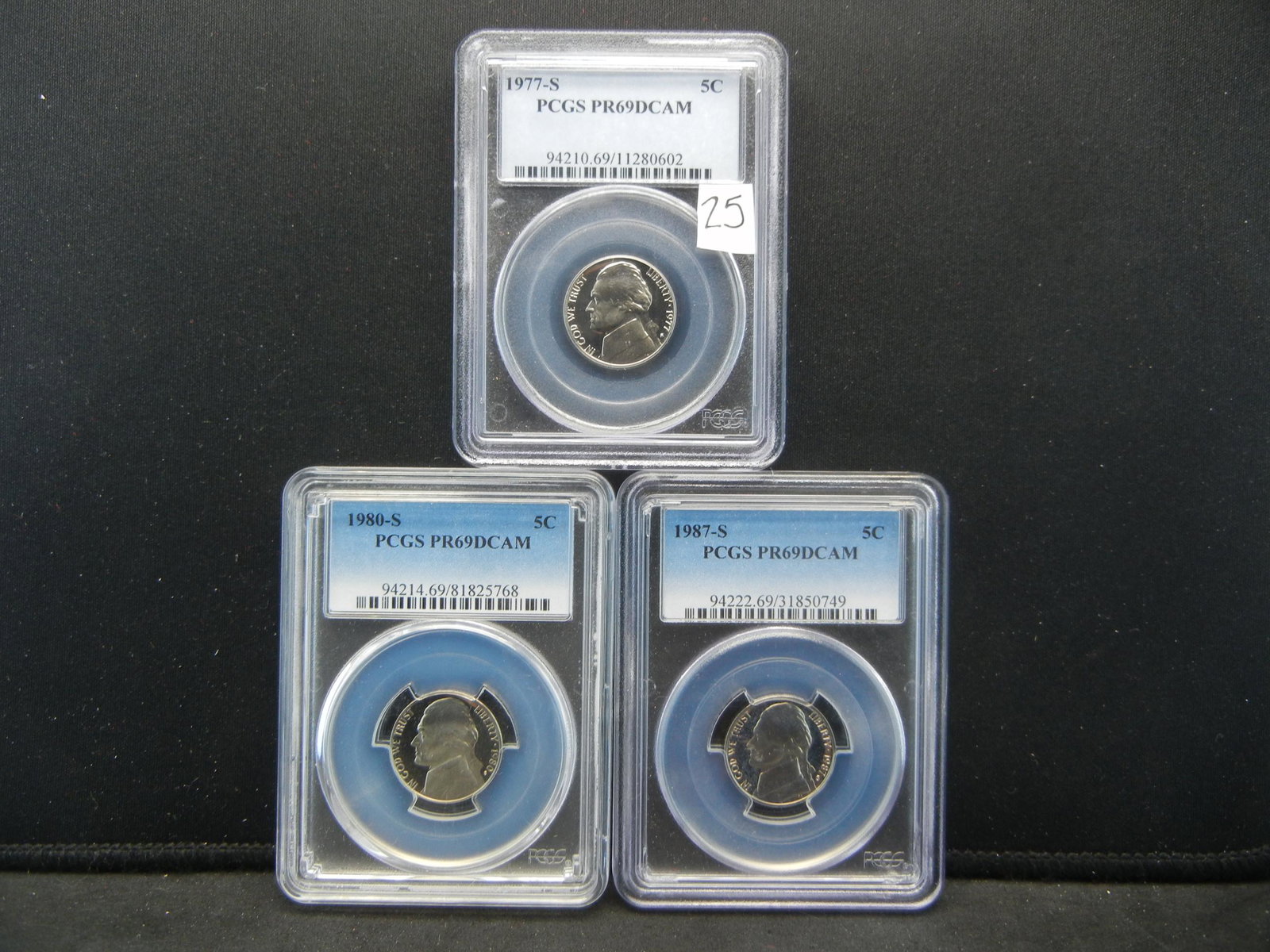 1977-S, 80-S,87-S, DEEP CAM Nickels. PCGS: 1977-S, 80-S,87-S, DEEP CAM Nickels. PCGS