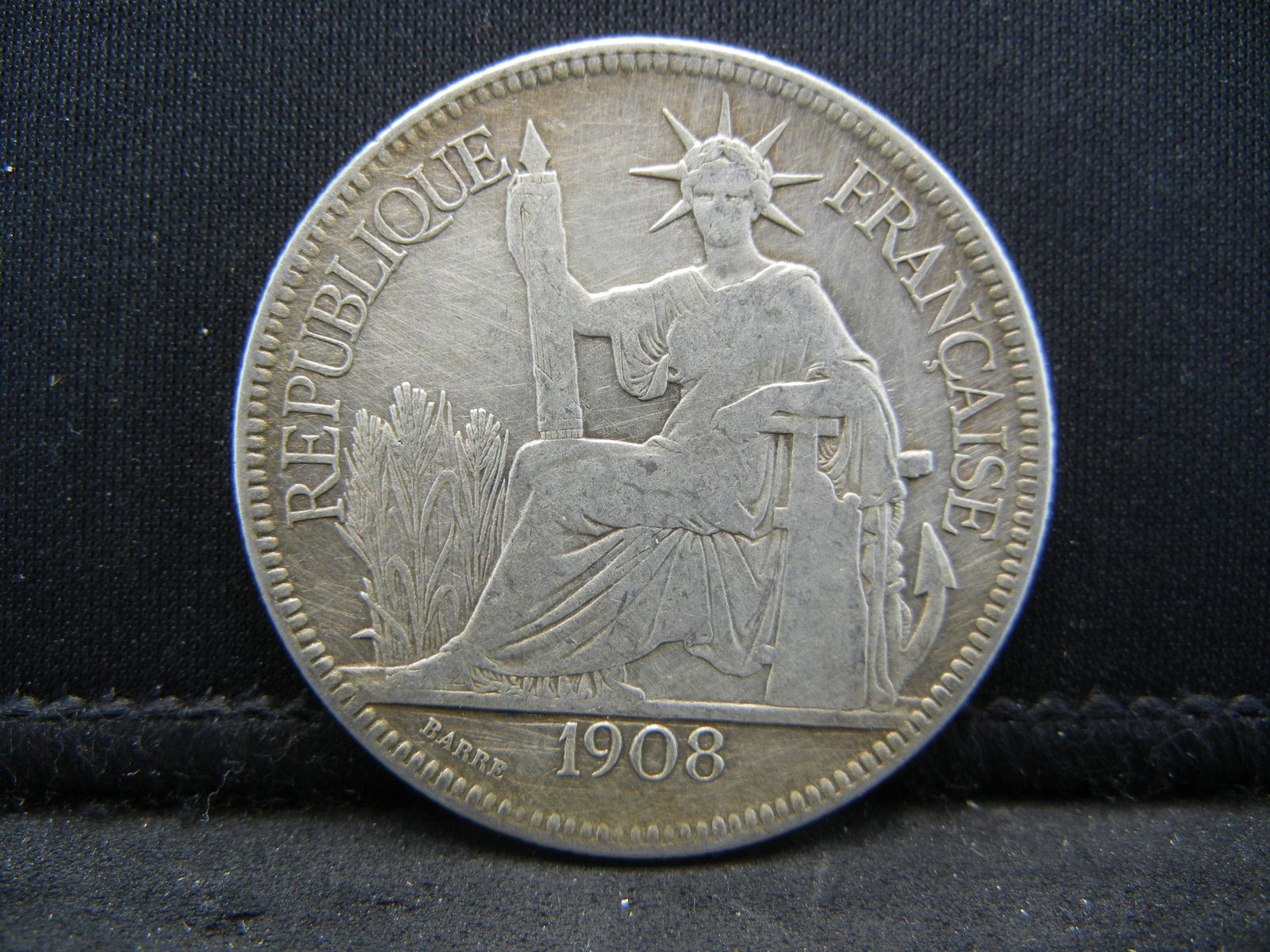 1908 FRENCH INDOCHINA .900 SILVER PIASTRE COIN, 27 (1 of 2)