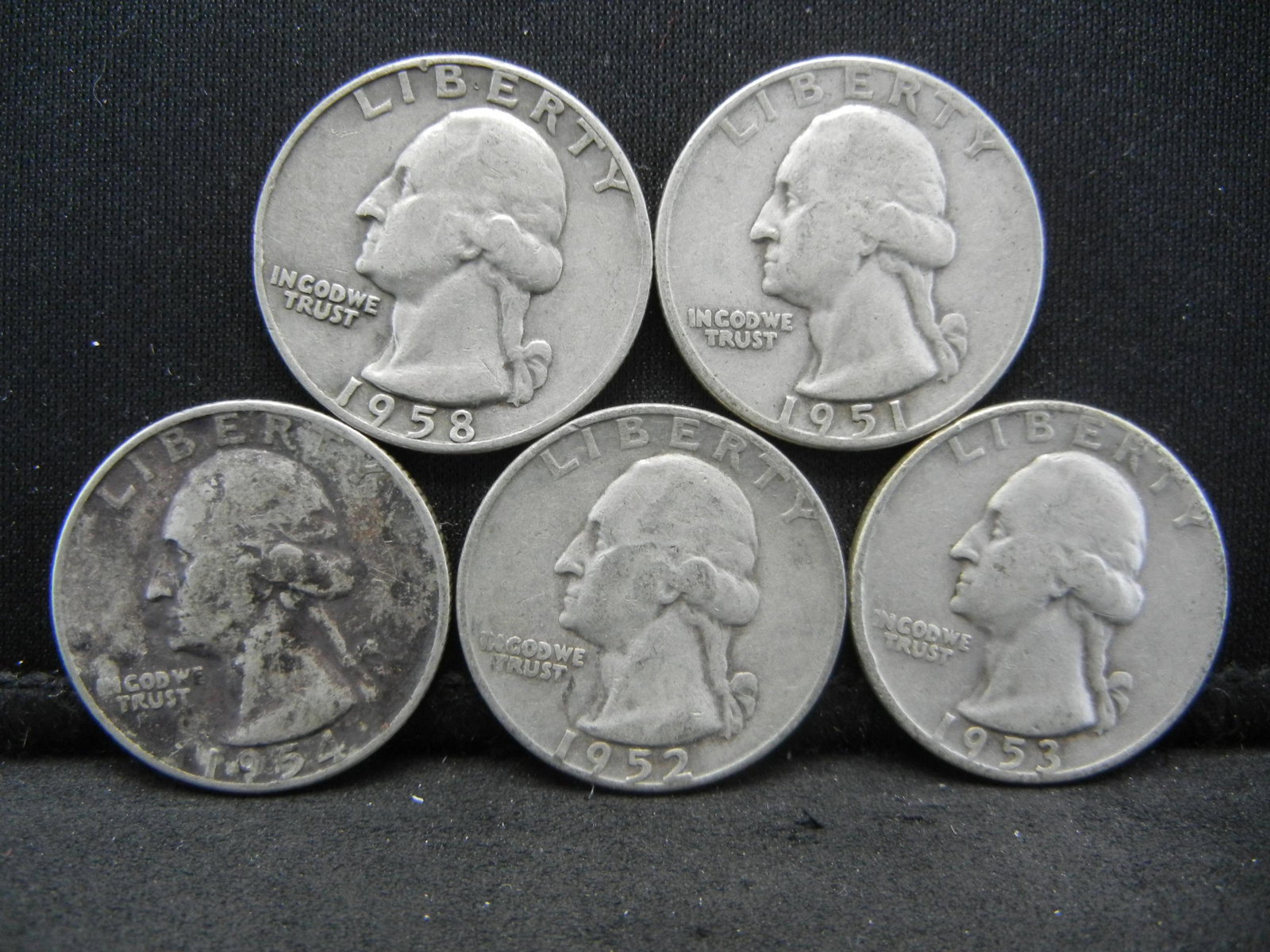 (5)1950's 90% Silver Washington Quarters (1 of 2)