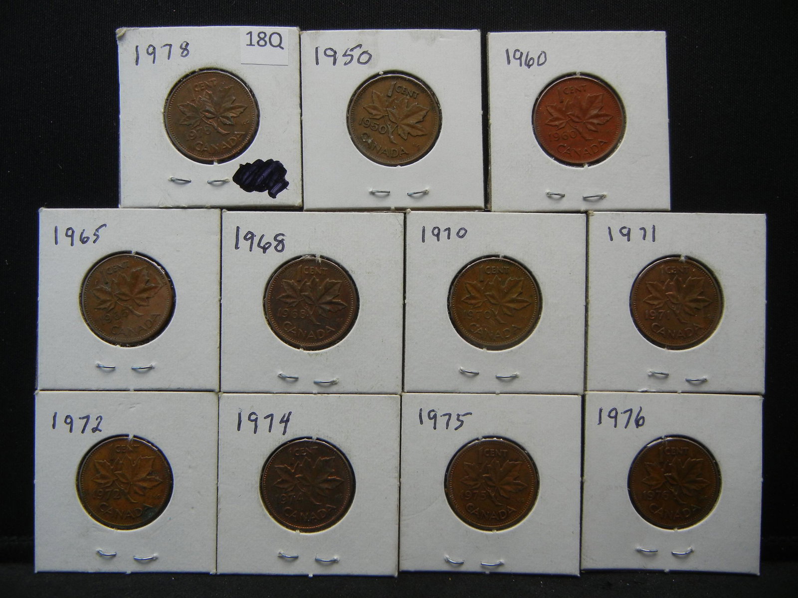 11 Canadian Pennies 1960's and 1970's (1 of 9)