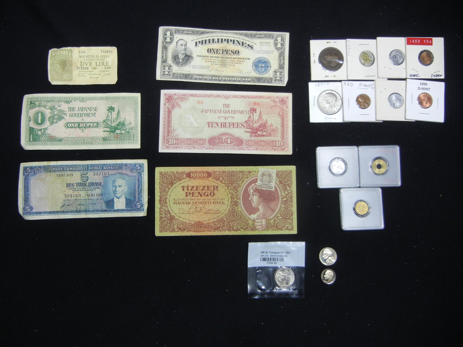 Misc. Lot: Foreign Currency, U.S. and Foreign Coins.: Misc. Lot: Foreign Currency, U.S. and Foreign Coins.