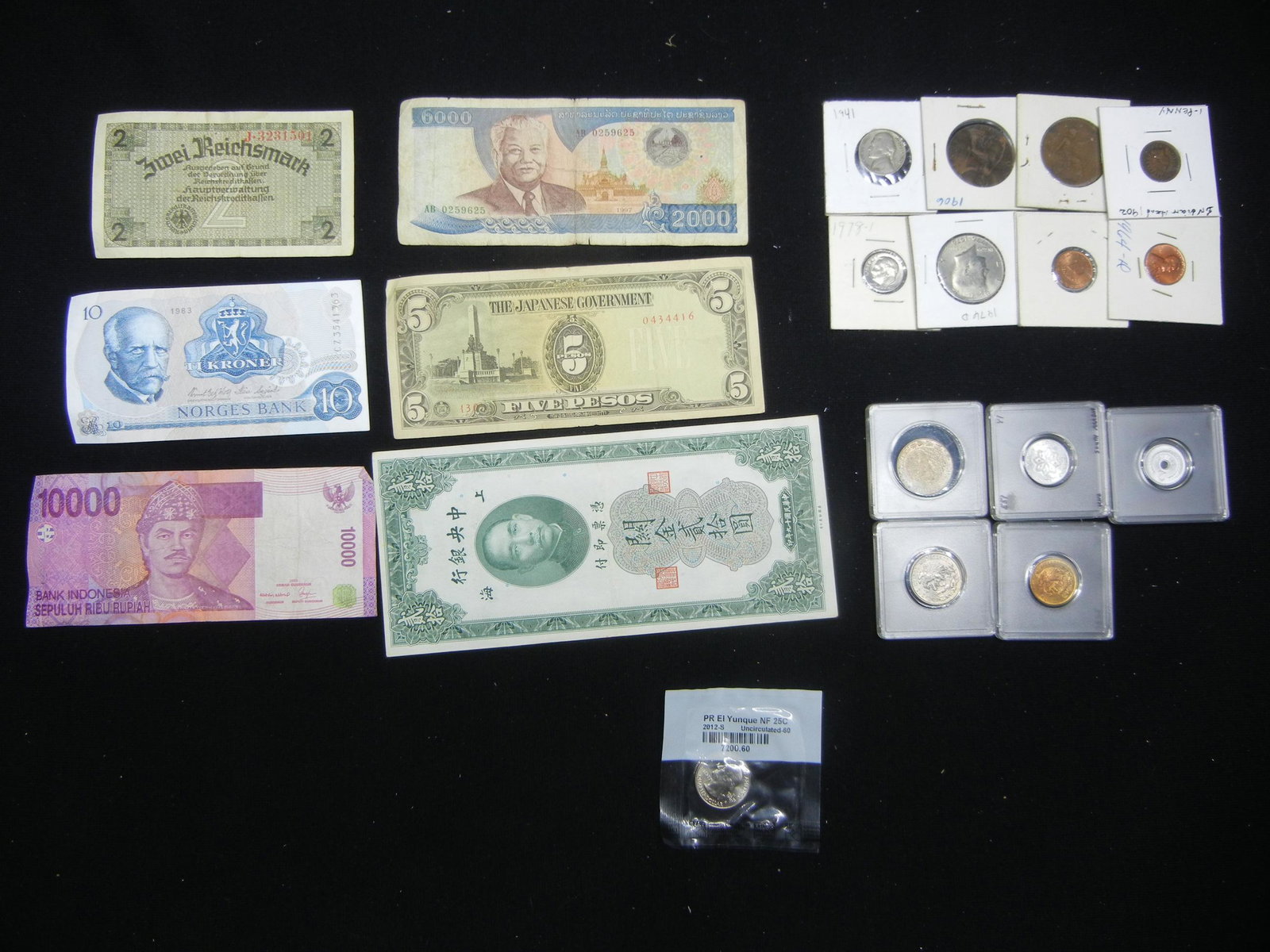 Misc. Lot: Foreign Currency, U.S. and Foreign Coins.: Misc. Lot: Foreign Currency, U.S. and Foreign Coins.