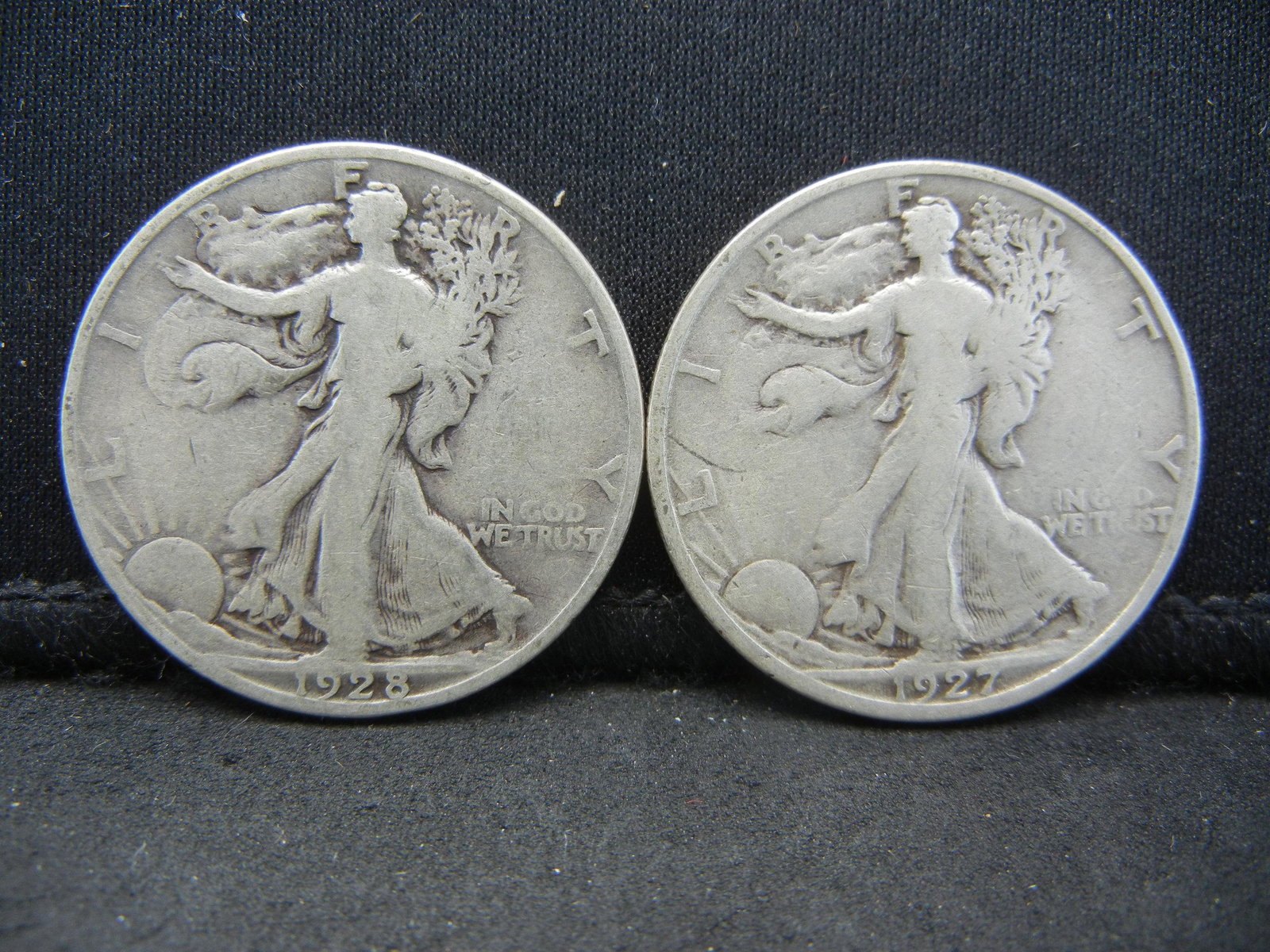 1927-S 1928-S Walking Liberty Half Dollars. Semi-Key: 1927-S 1928-S Walking Liberty Half Dollars. Semi-Key Dates.